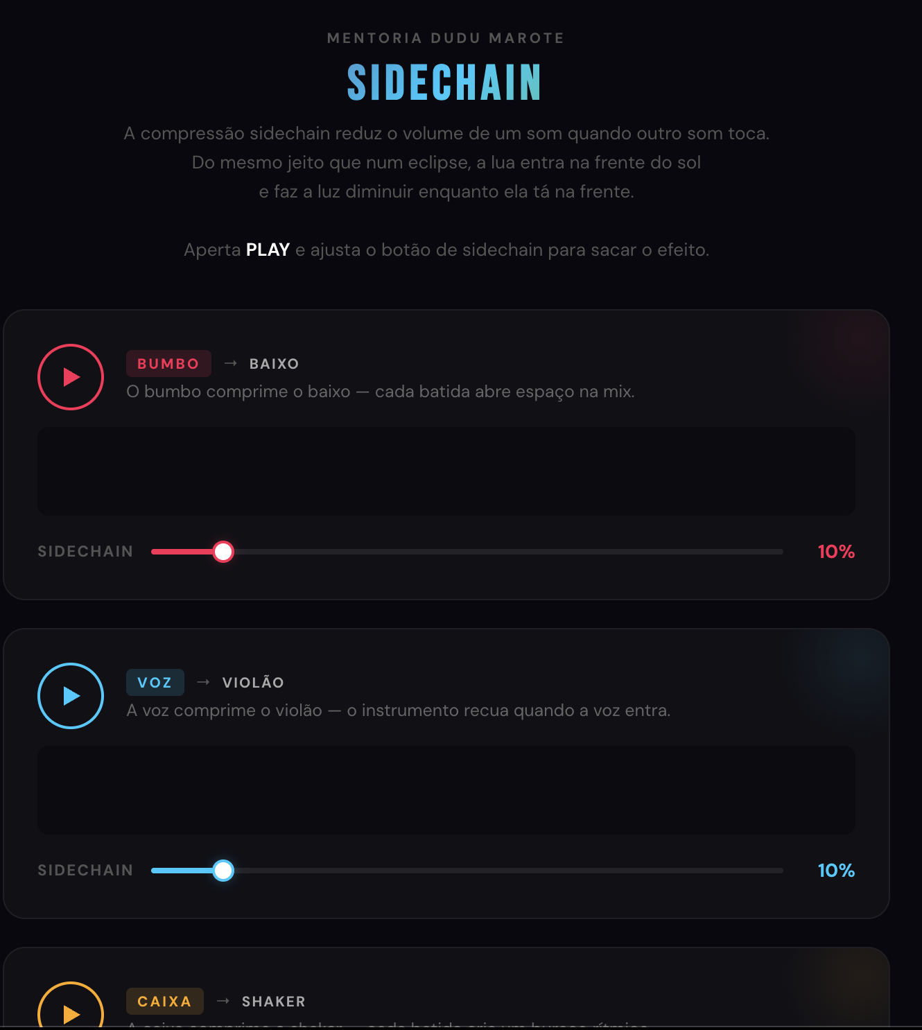 Sidechain — app pra aprender compressão sidechain ouvindo na hora por Dudu Marote
